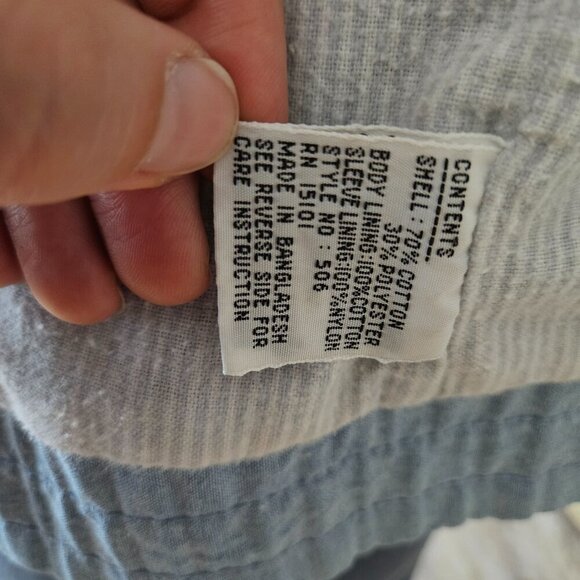 Vintage 1980s Blue Chambray Bomber Jacket Yoke vtg 80s Puff Sleeve S Light Denim - Picture 7 of 10